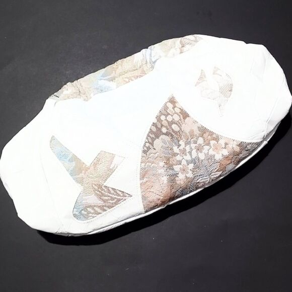 Vintage Saks Fifth Avenue NWT White Leather and Tapestry Shoulder Bag Clutch - Picture 2 of 10